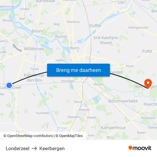 Londerzeel to Keerbergen map