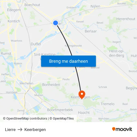 Lierre to Keerbergen map