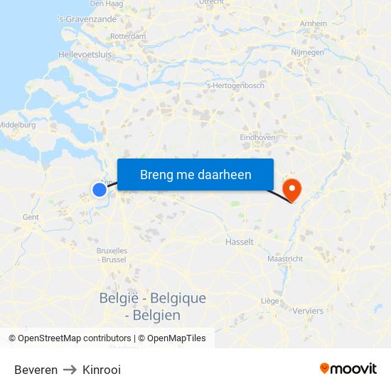 Beveren to Kinrooi map