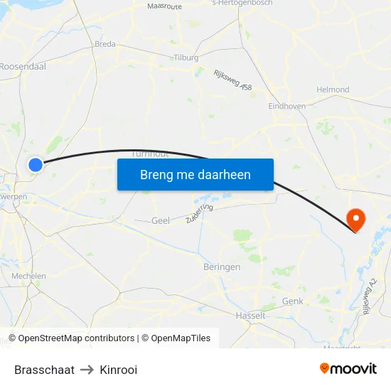 Brasschaat to Kinrooi map