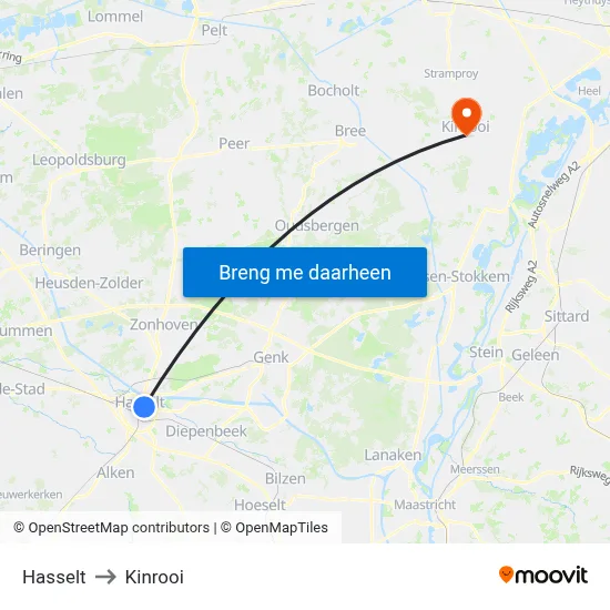 Hasselt to Kinrooi map