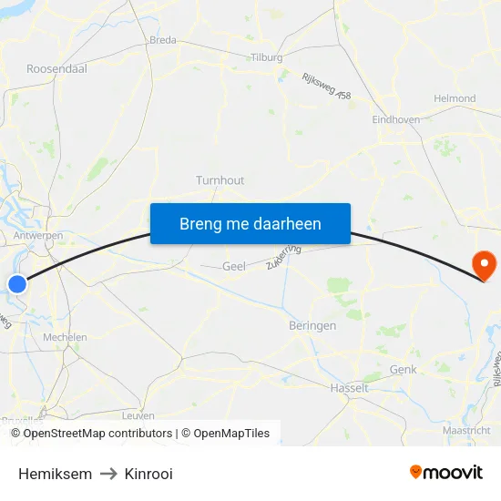 Hemiksem to Kinrooi map