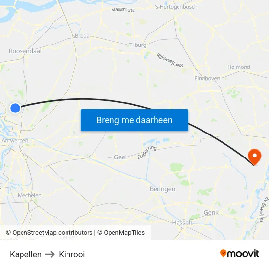 Kapellen to Kinrooi map