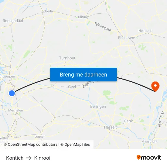 Kontich to Kinrooi map