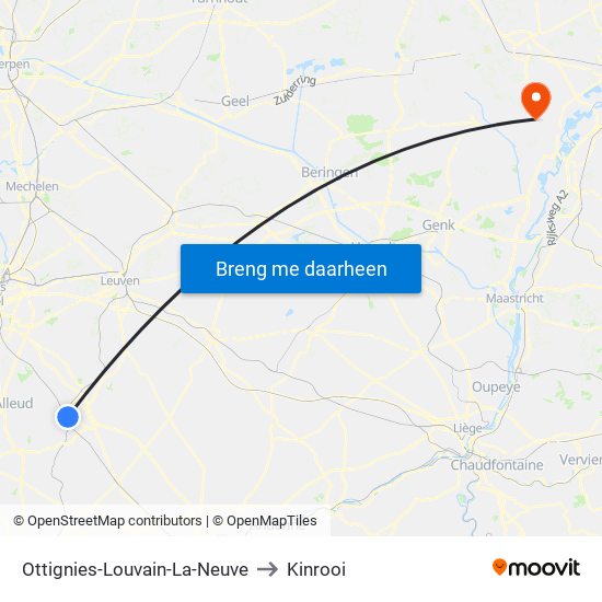 Ottignies-Louvain-La-Neuve to Kinrooi map