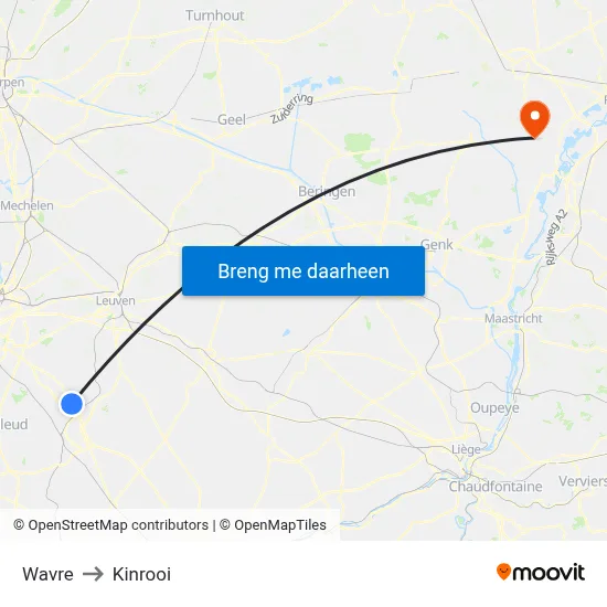 Wavre to Kinrooi map