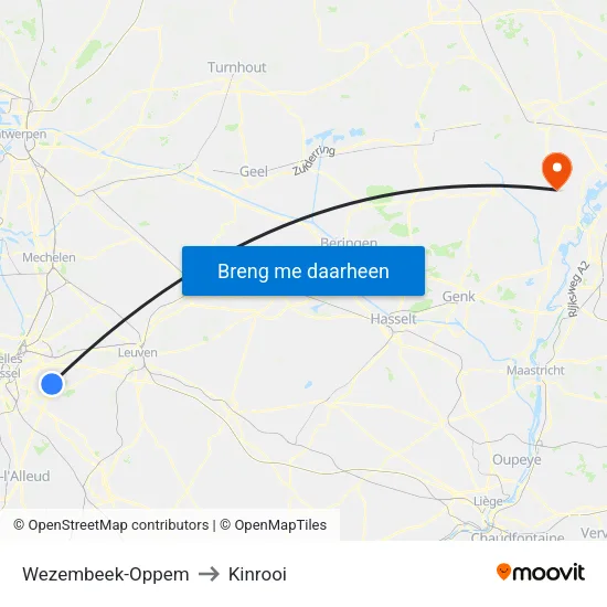 Wezembeek-Oppem to Kinrooi map