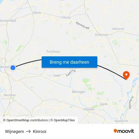 Wijnegem to Kinrooi map