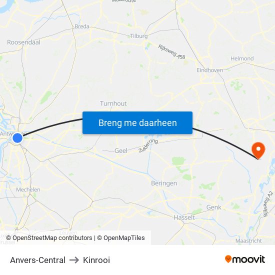 Anvers-Central to Kinrooi map