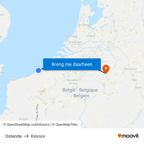 Ostende to Kinrooi map