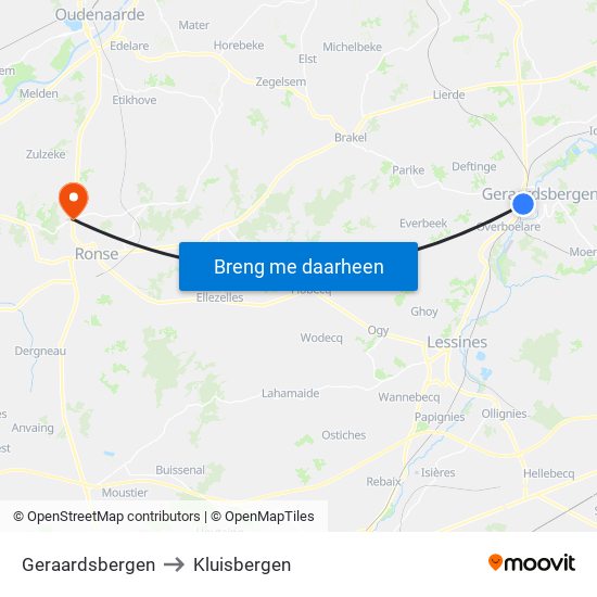 Geraardsbergen to Kluisbergen map