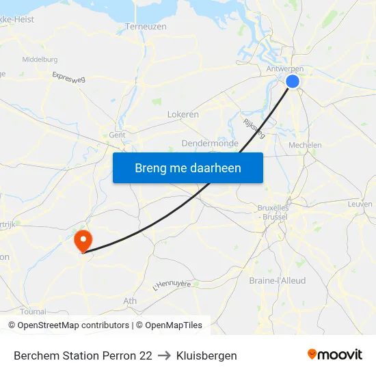 Berchem Station Perron 22 to Kluisbergen map