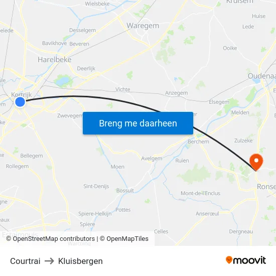 Courtrai to Kluisbergen map