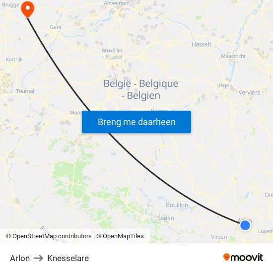 Arlon to Knesselare map