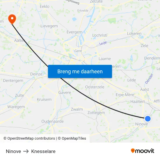 Ninove to Knesselare map
