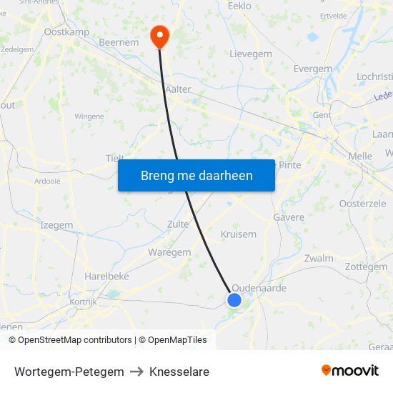 Wortegem-Petegem to Knesselare map