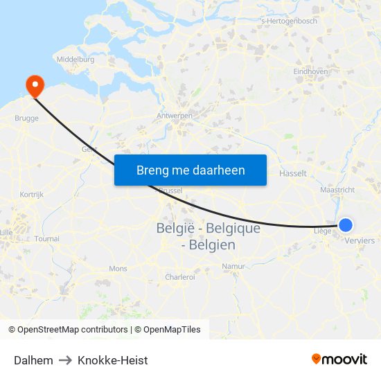 Dalhem to Knokke-Heist map