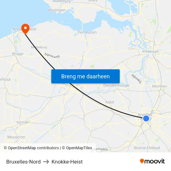 Bruxelles-Nord to Knokke-Heist map