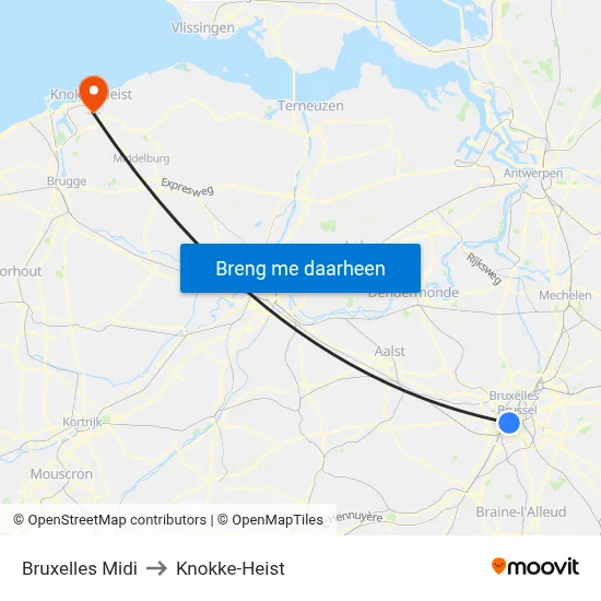 Bruxelles Midi to Knokke-Heist map