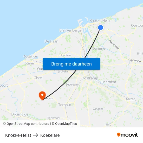 Knokke-Heist to Koekelare map