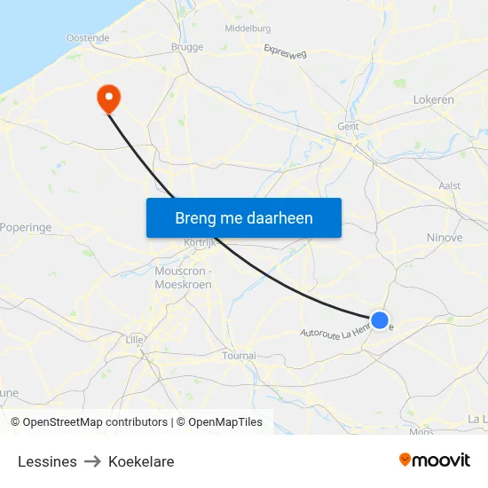 Lessines to Koekelare map