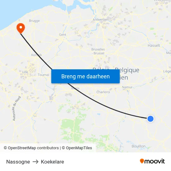 Nassogne to Koekelare map