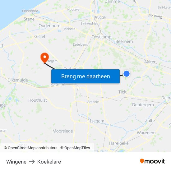 Wingene to Koekelare map