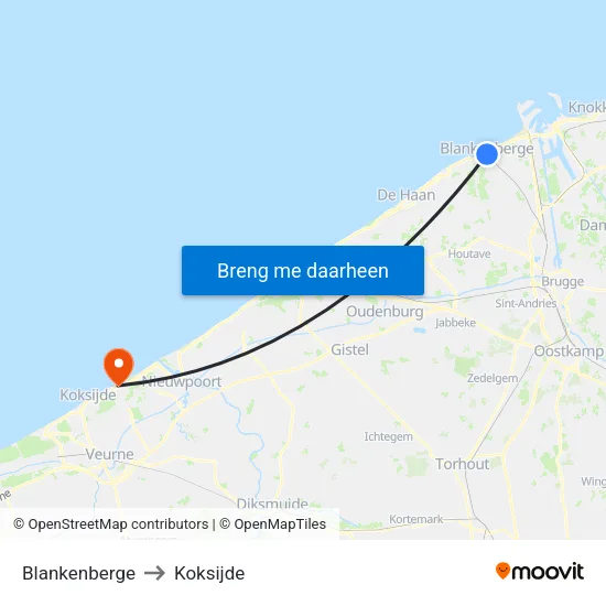 Blankenberge to Koksijde map