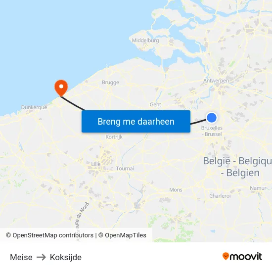 Meise to Koksijde map