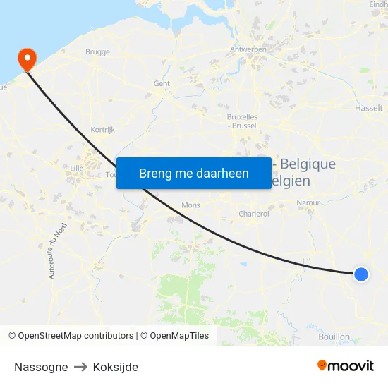 Nassogne to Koksijde map