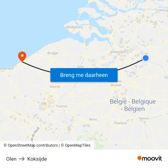 Olen to Koksijde map