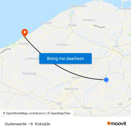Oudenaarde to Koksijde map