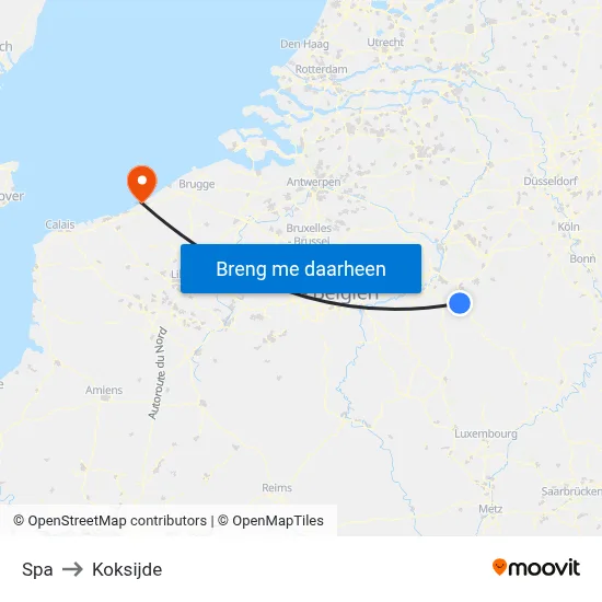 Spa to Koksijde map