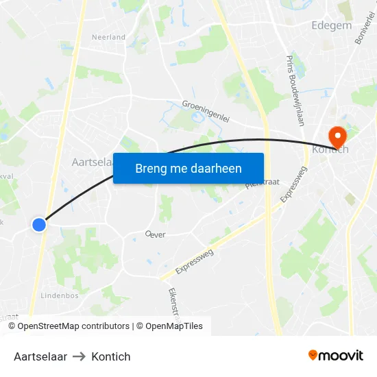 Aartselaar to Kontich map