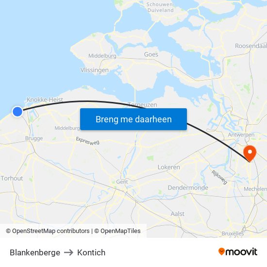 Blankenberge to Kontich map