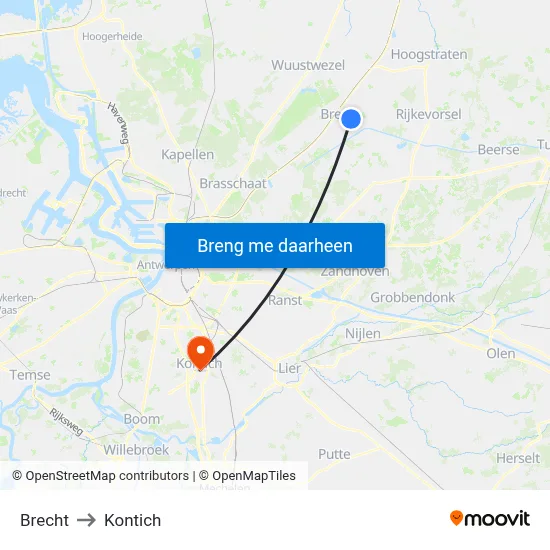 Brecht to Kontich map