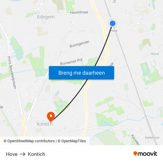 Hove to Kontich map