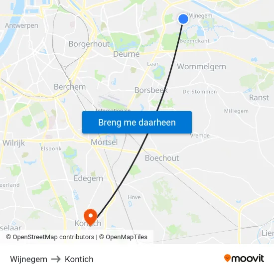 Wijnegem to Kontich map