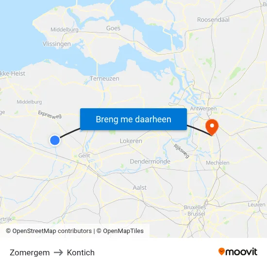Zomergem to Kontich map