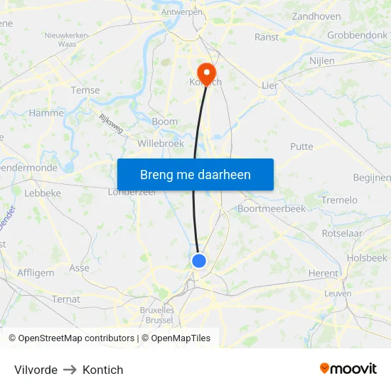 Vilvorde to Kontich map