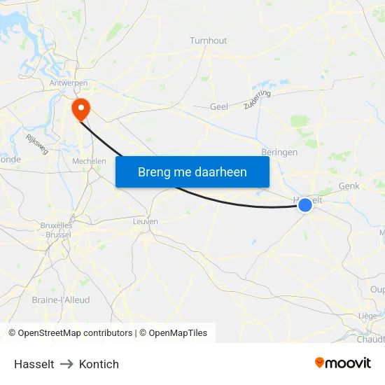 Hasselt to Kontich map