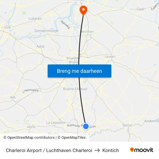Charleroi Airport / Luchthaven Charleroi to Kontich map