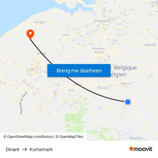 Dinant to Kortemark map