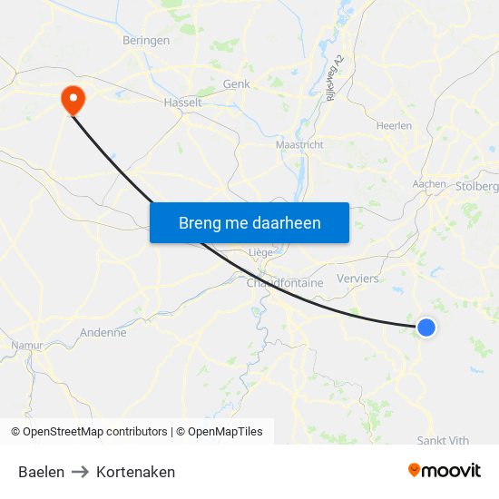 Baelen to Kortenaken map