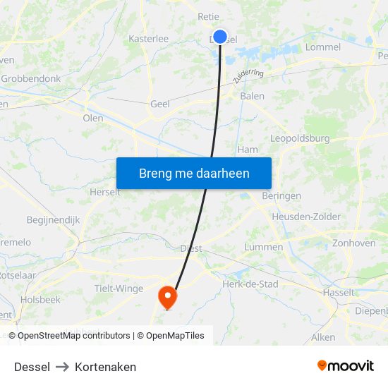 Dessel to Kortenaken map