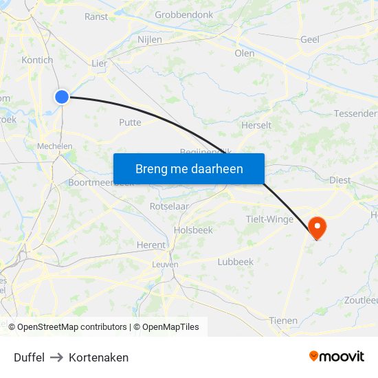 Duffel to Kortenaken map