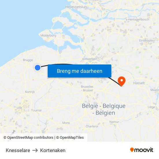 Knesselare to Kortenaken map