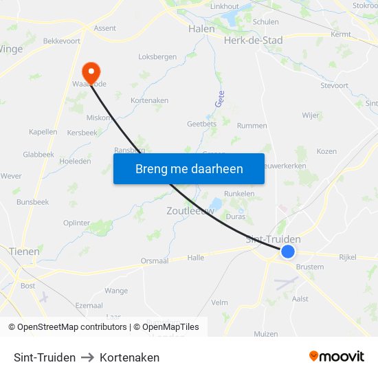 Sint-Truiden to Kortenaken map