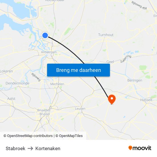 Stabroek to Kortenaken map