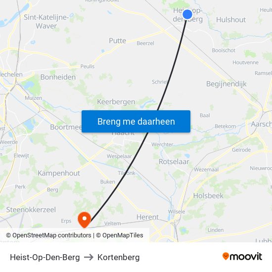 Heist-Op-Den-Berg to Kortenberg map